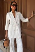 Blazer Ceketli Çizgili Keten Takım 10186 resmi